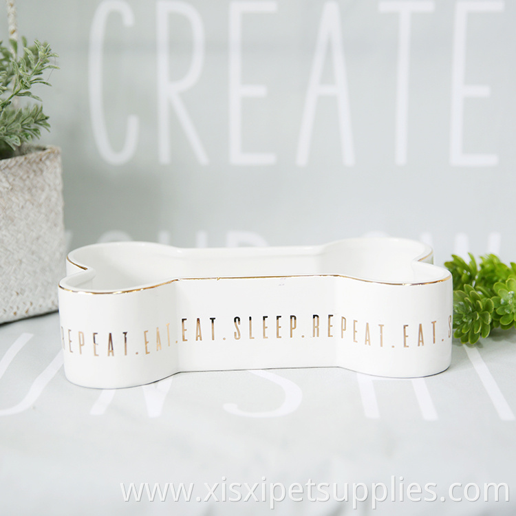 Bone Shaped Pet Feeding Bowl White Ceramic Pet Bowl Dog Bowl
